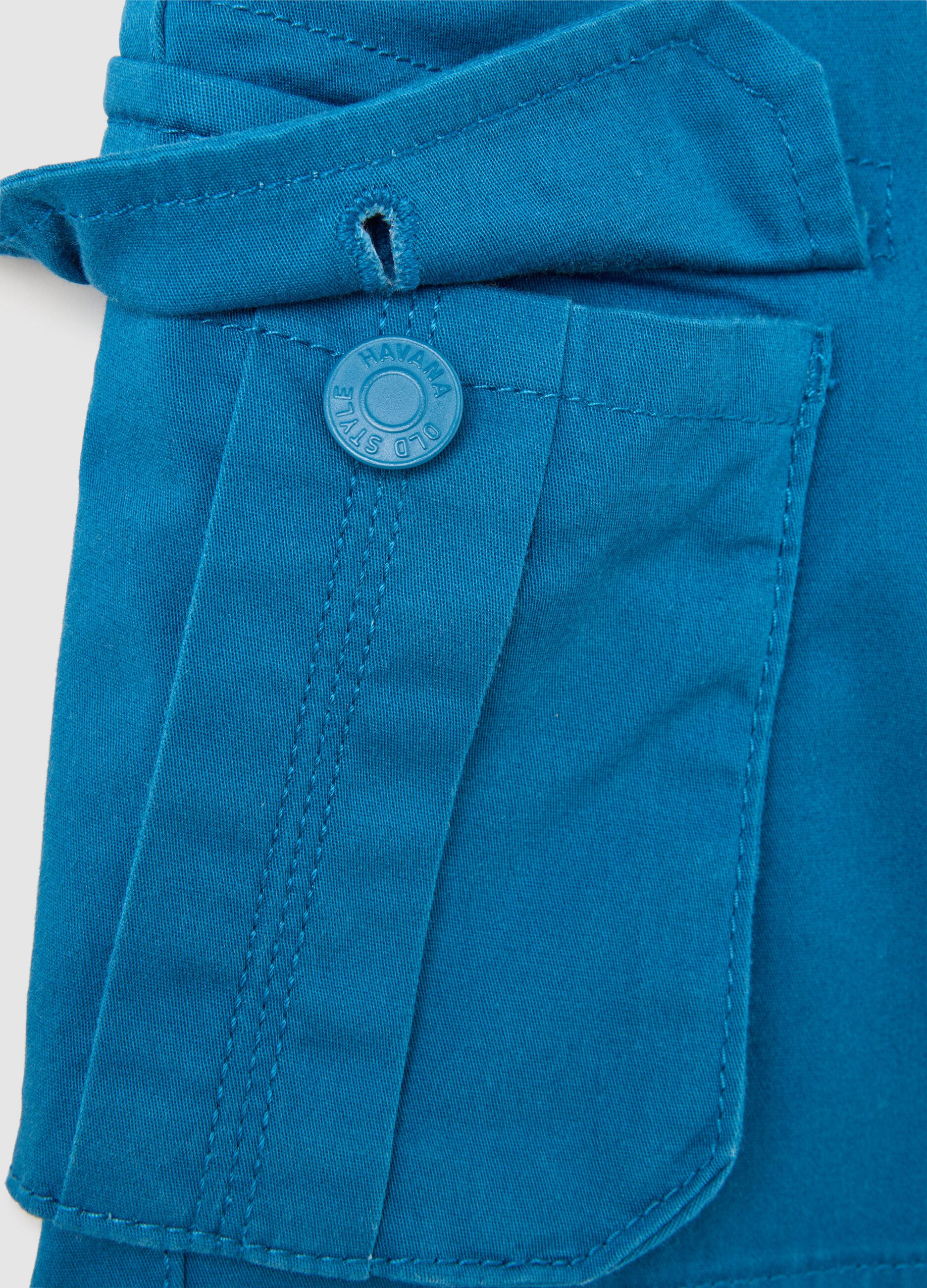 Boys' blue stretch cotton shorts, regular fit with side pockets