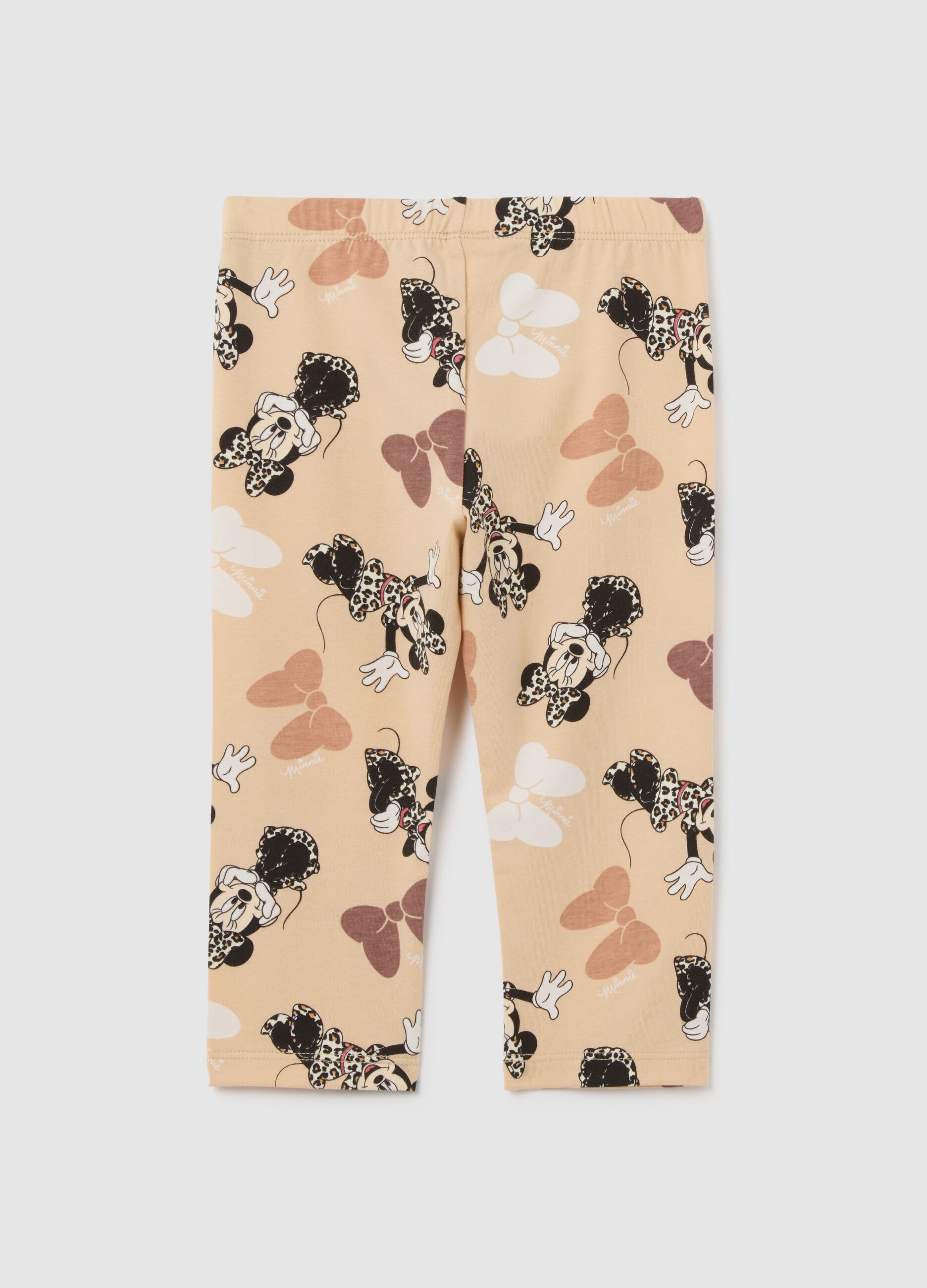 Leggings da bambina in cotone elasticizzato beige con stampa Disney