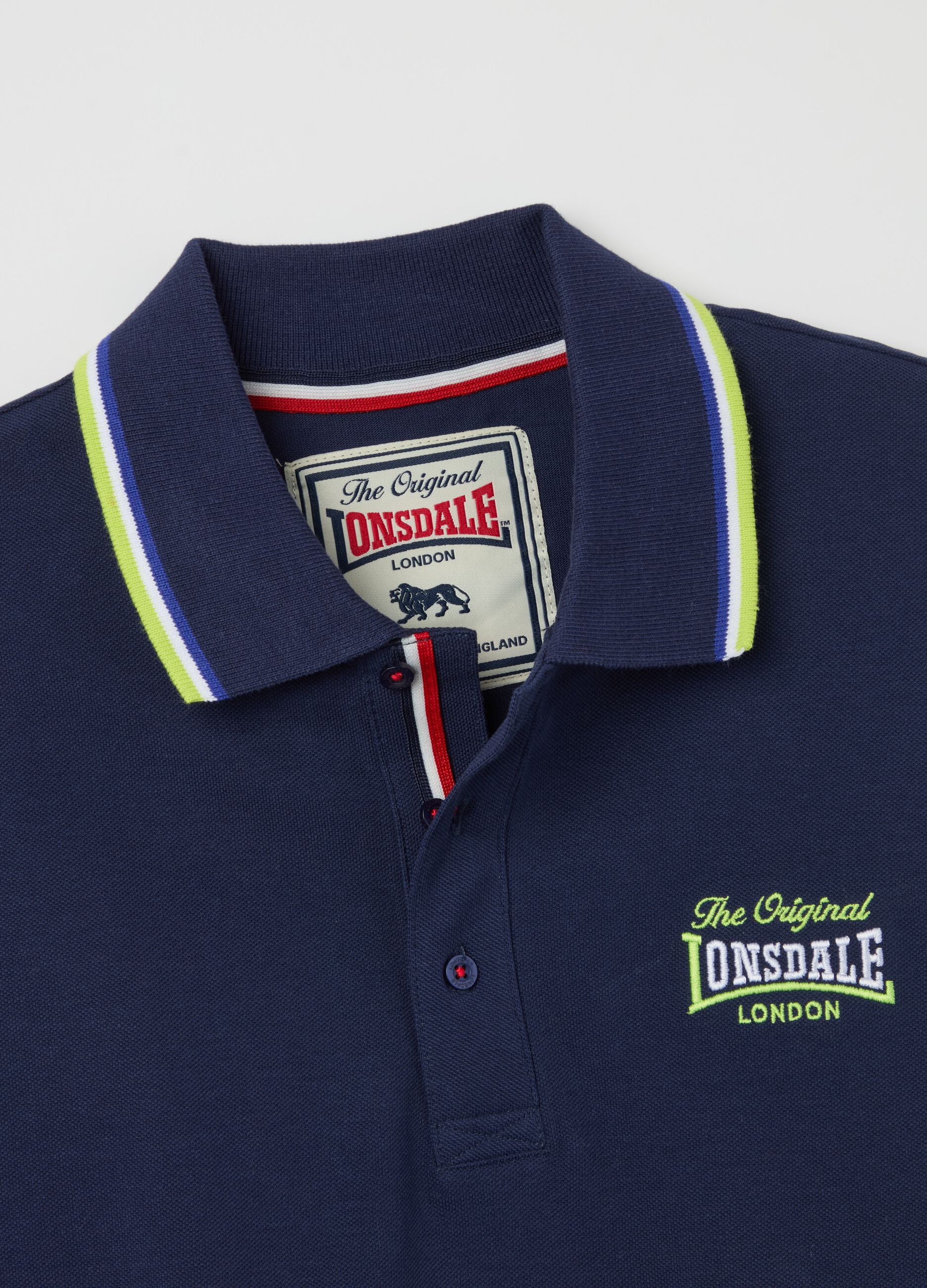 Lonsdale blue polo shirt with short sleeves in cotton