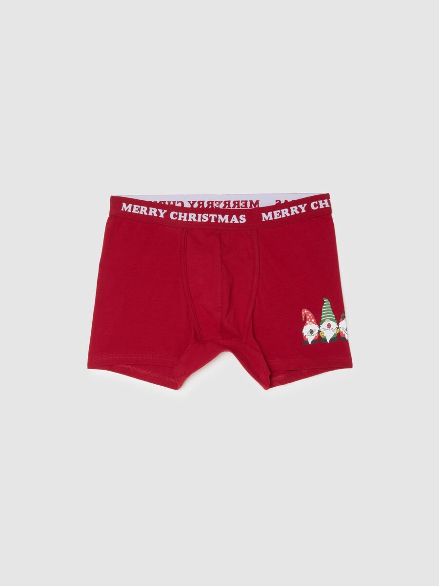 Regular fit red stretch cotton boxer with Christmas print_0