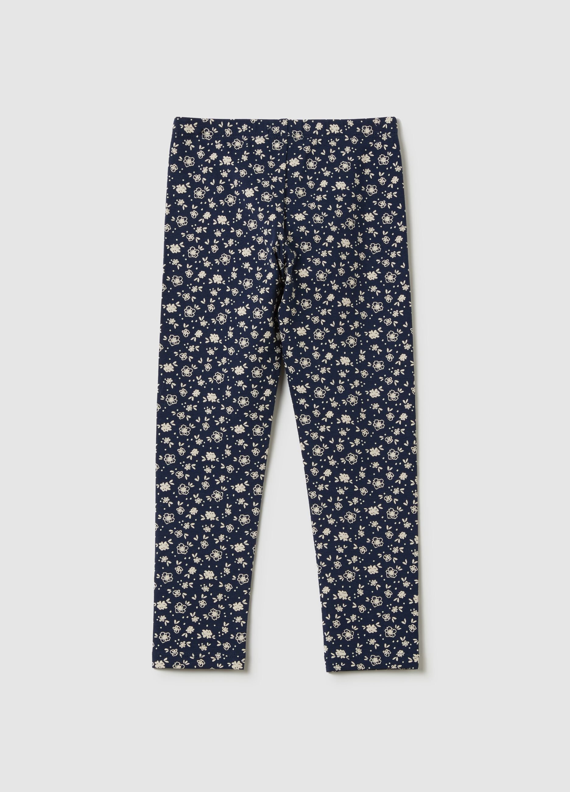 Leggings in stretch cotton with ditsy floral print