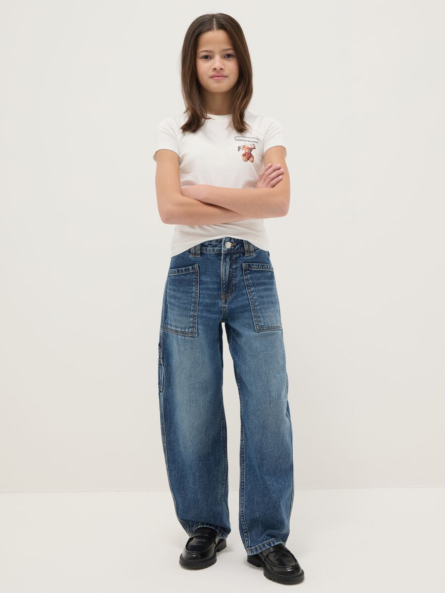 Jeans balloon in puro cotone blu da ragazza regular fit_0