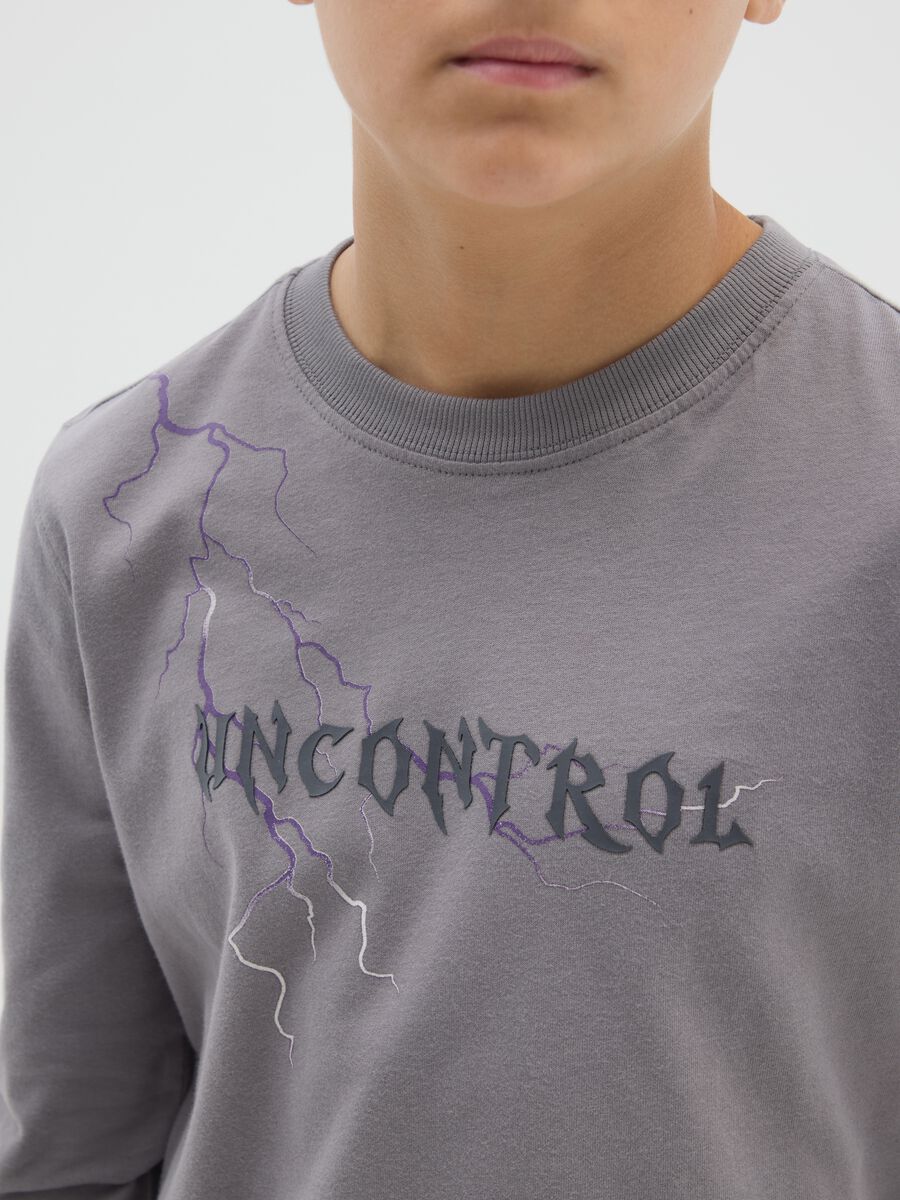 T-shirt grigia da ragazzo in puro cotone over fit con stampa_2