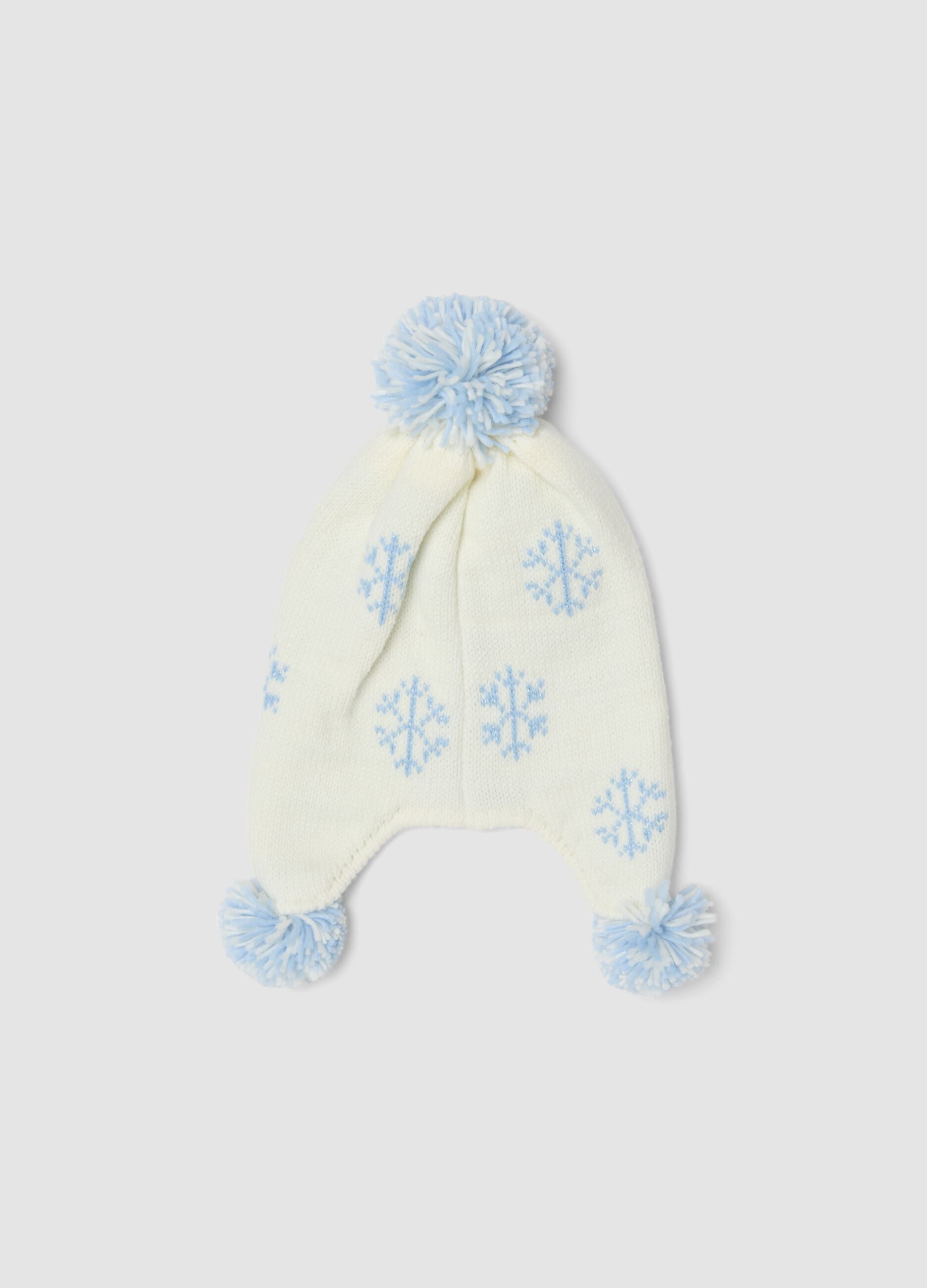 Cappello bianco in maglia con paraorecchie e pompon Frozen