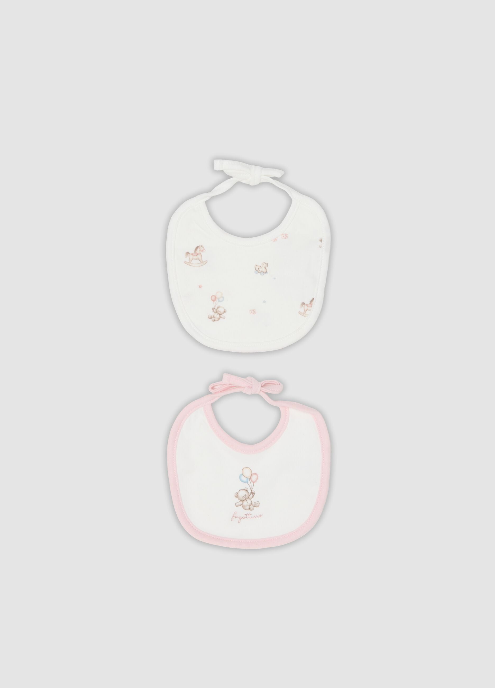 Pack of Two White and Pink Organic Cotton Bibs with Prints for Baby