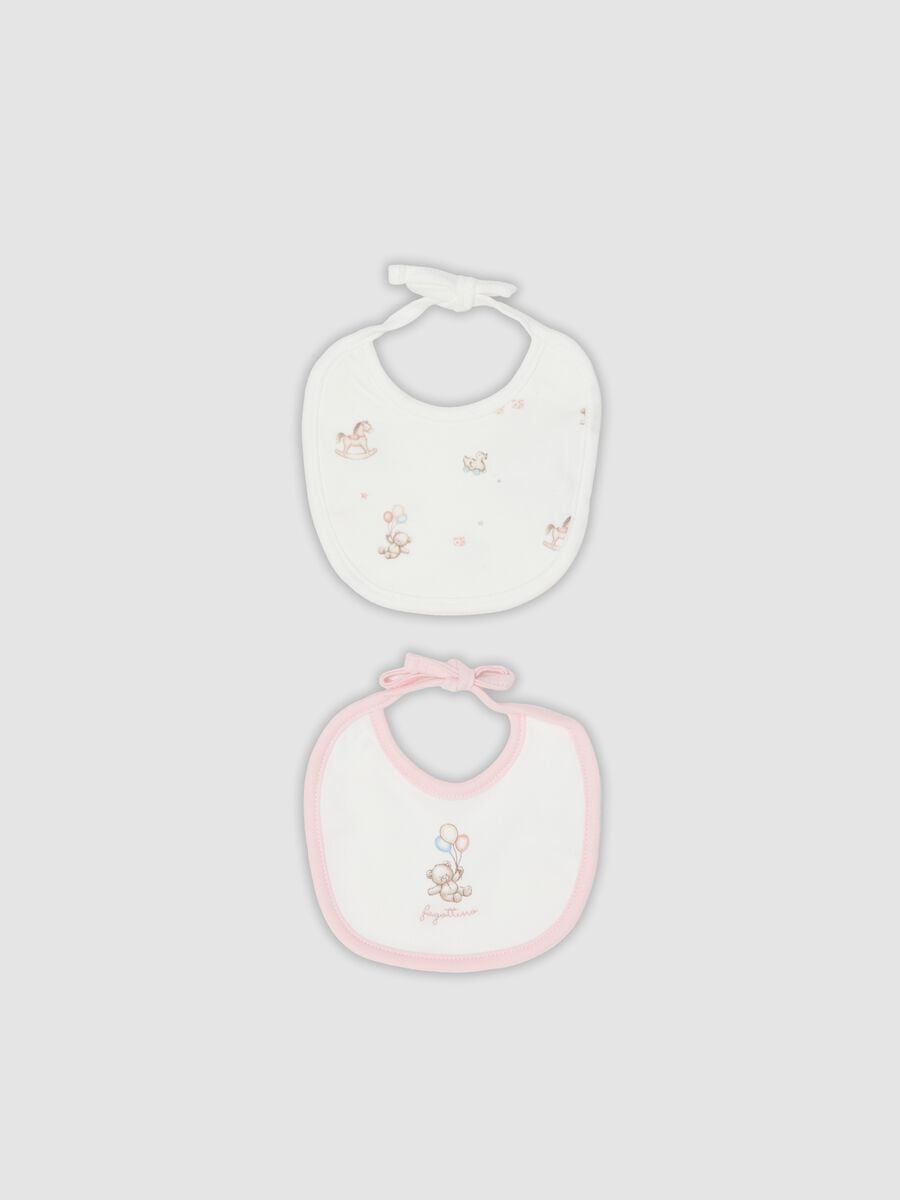 Bipack di bavaglini bianco e rosa in puro cotone organico con stampe per neonato_0