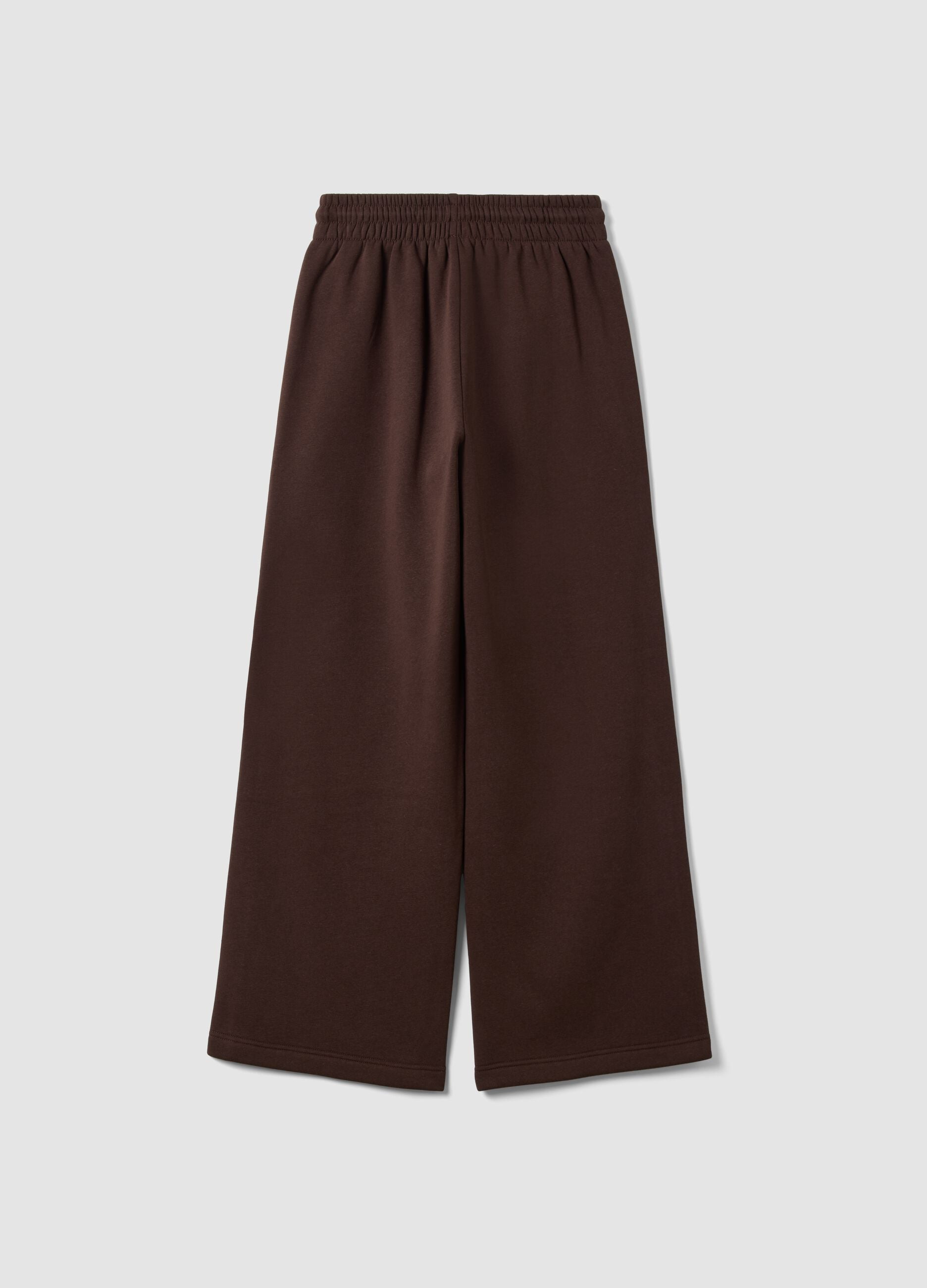 Brown cotton-blend wide-leg trousers with lace embroidery