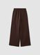 Brown cotton-blend wide-leg trousers with lace embroidery_7