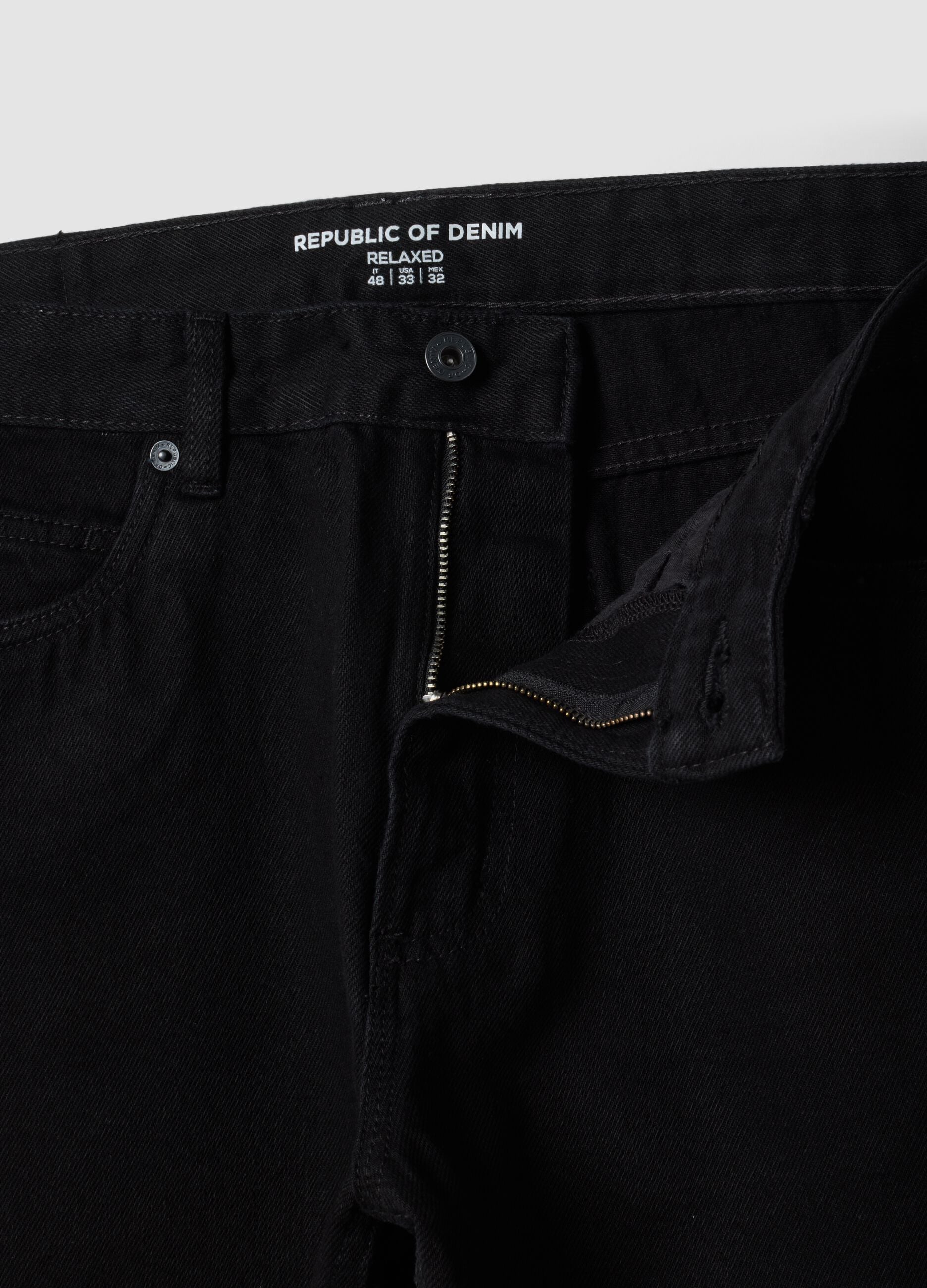 Black denim jeans in pure cotton, relaxed fit