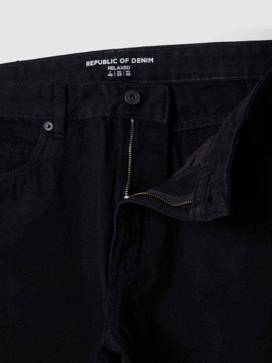 Black denim jeans in pure cotton, relaxed fit_1