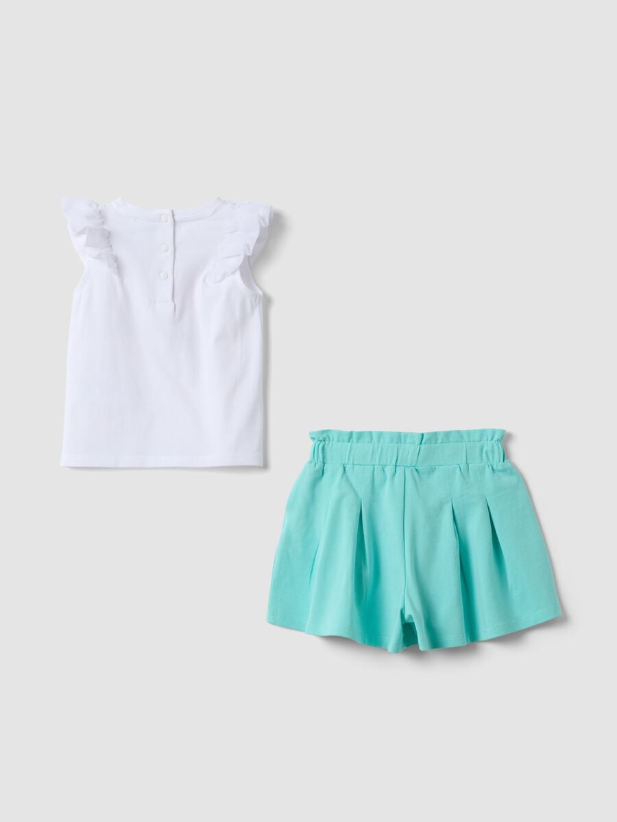 White stretch cotton set with top and shorts for baby girl, regular fit_1
