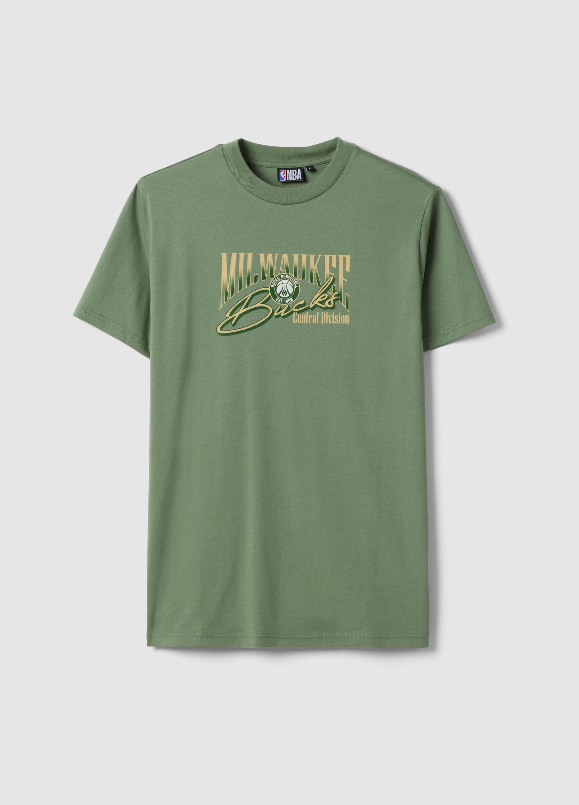 Green pure cotton regular fit T-shirt with Milwaukee Bucks print