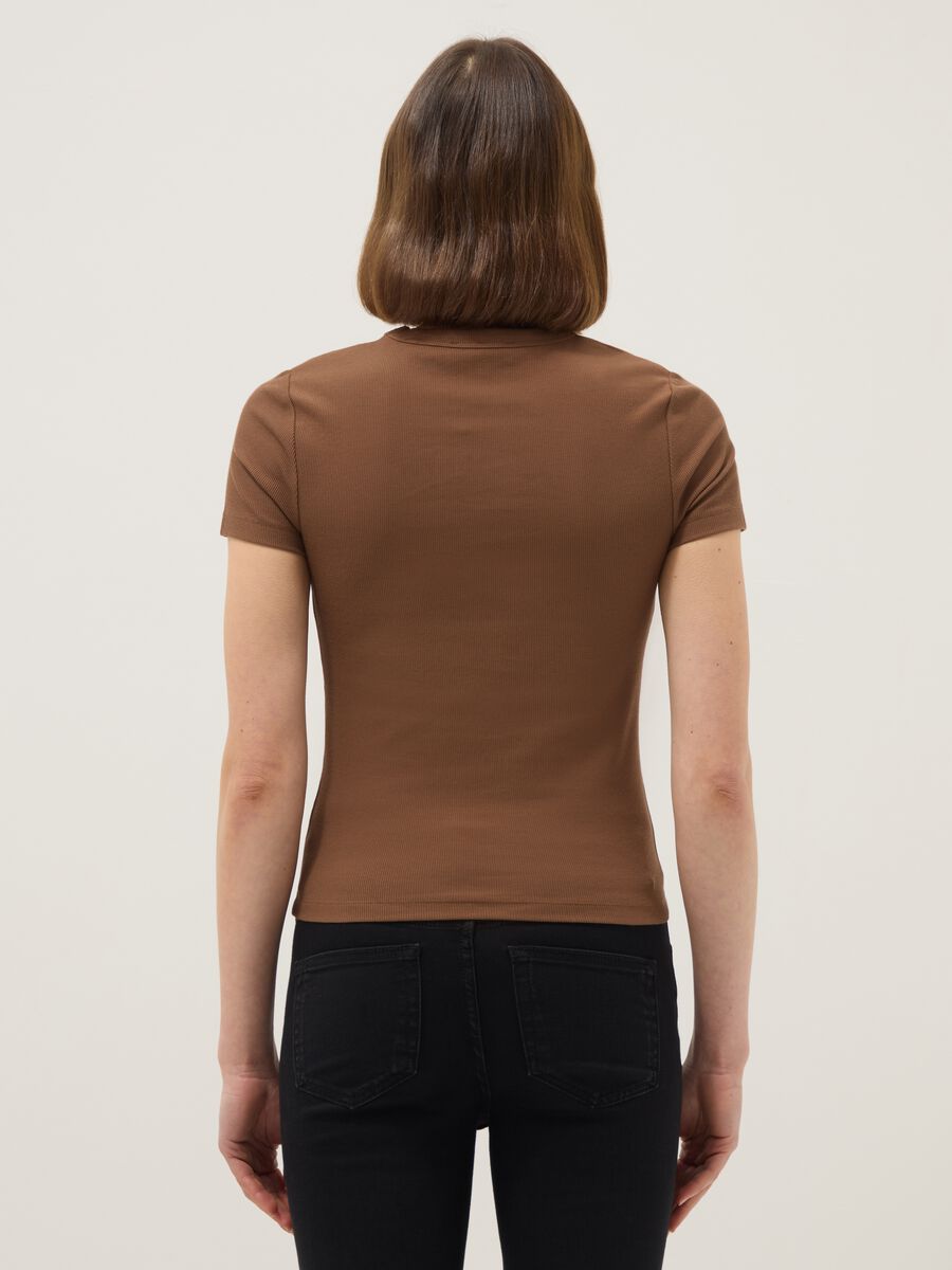 Brown fitted short-sleeve stretch cotton T-shirt_2