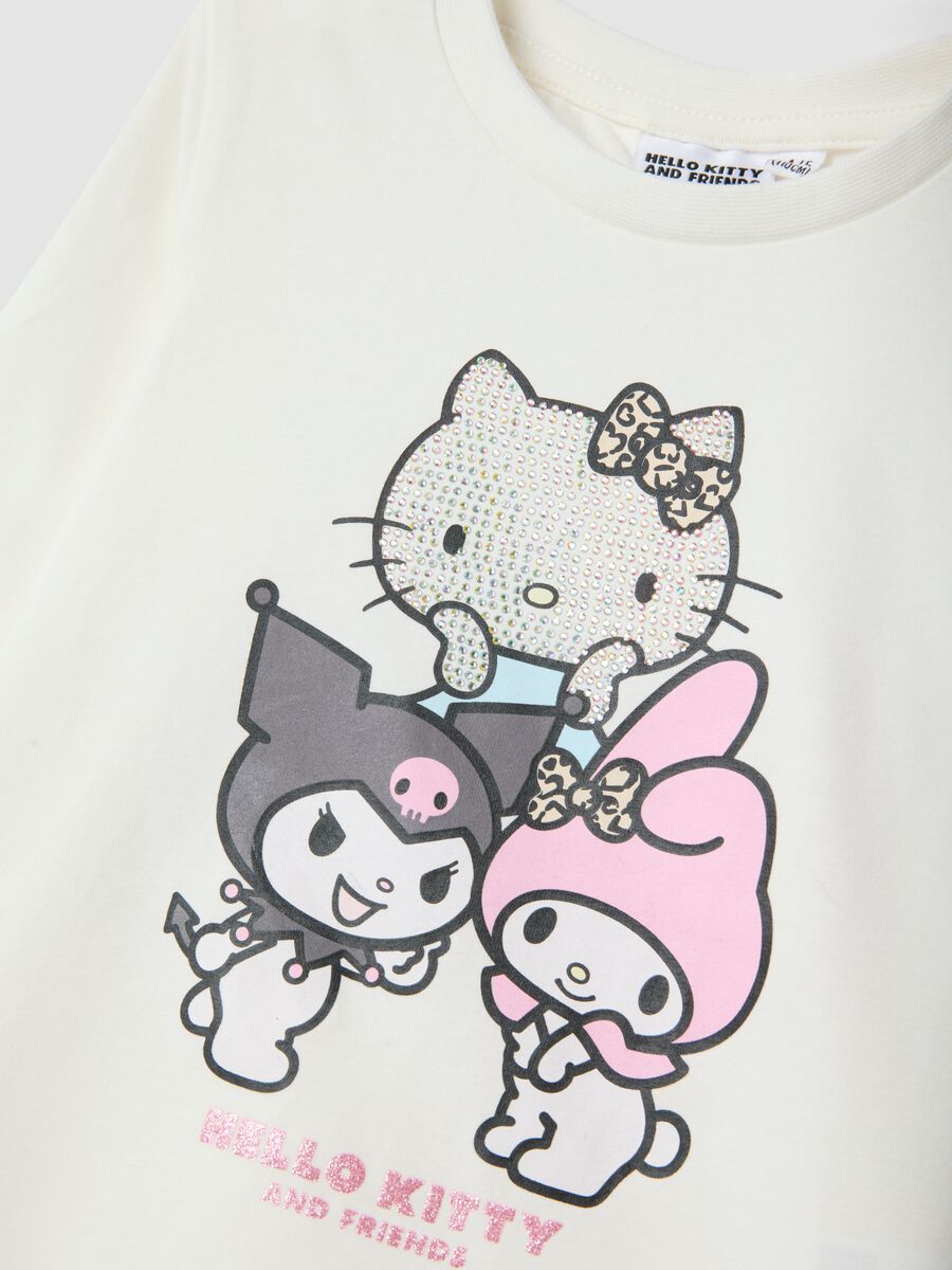 T-shirt bianca in cotone elasticizzato con stampa Hello Kitty per bambina_2
