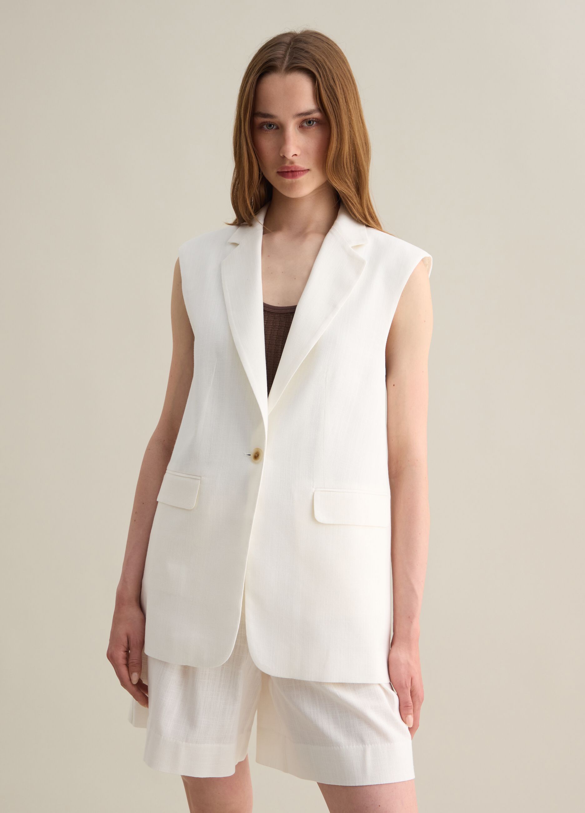 Gilet da donna in cotone e viscosa bianco regular fit