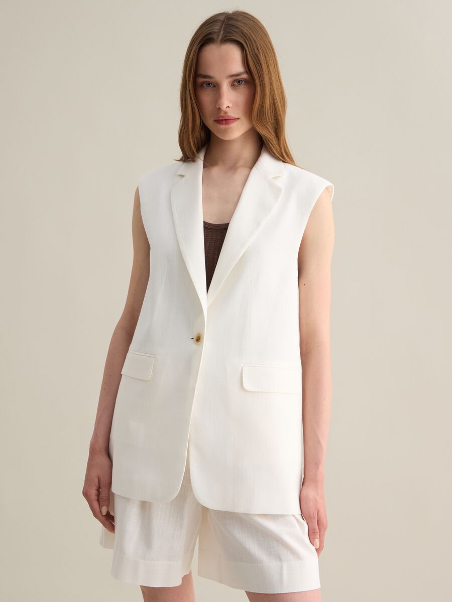 Women’s white long gilet in cotton and viscose blend_0