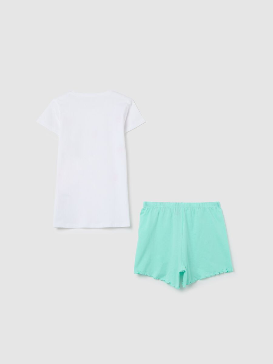 White and light blue pyjamas in organic cotton with print_1