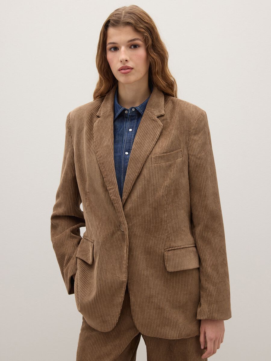 Brown Corduroy Blazer Regular Fit_0