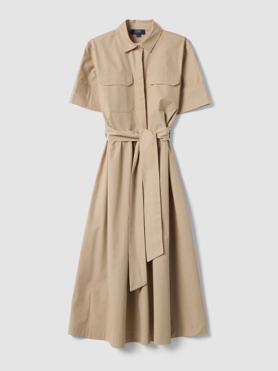 Beige pure cotton shirt dress_0