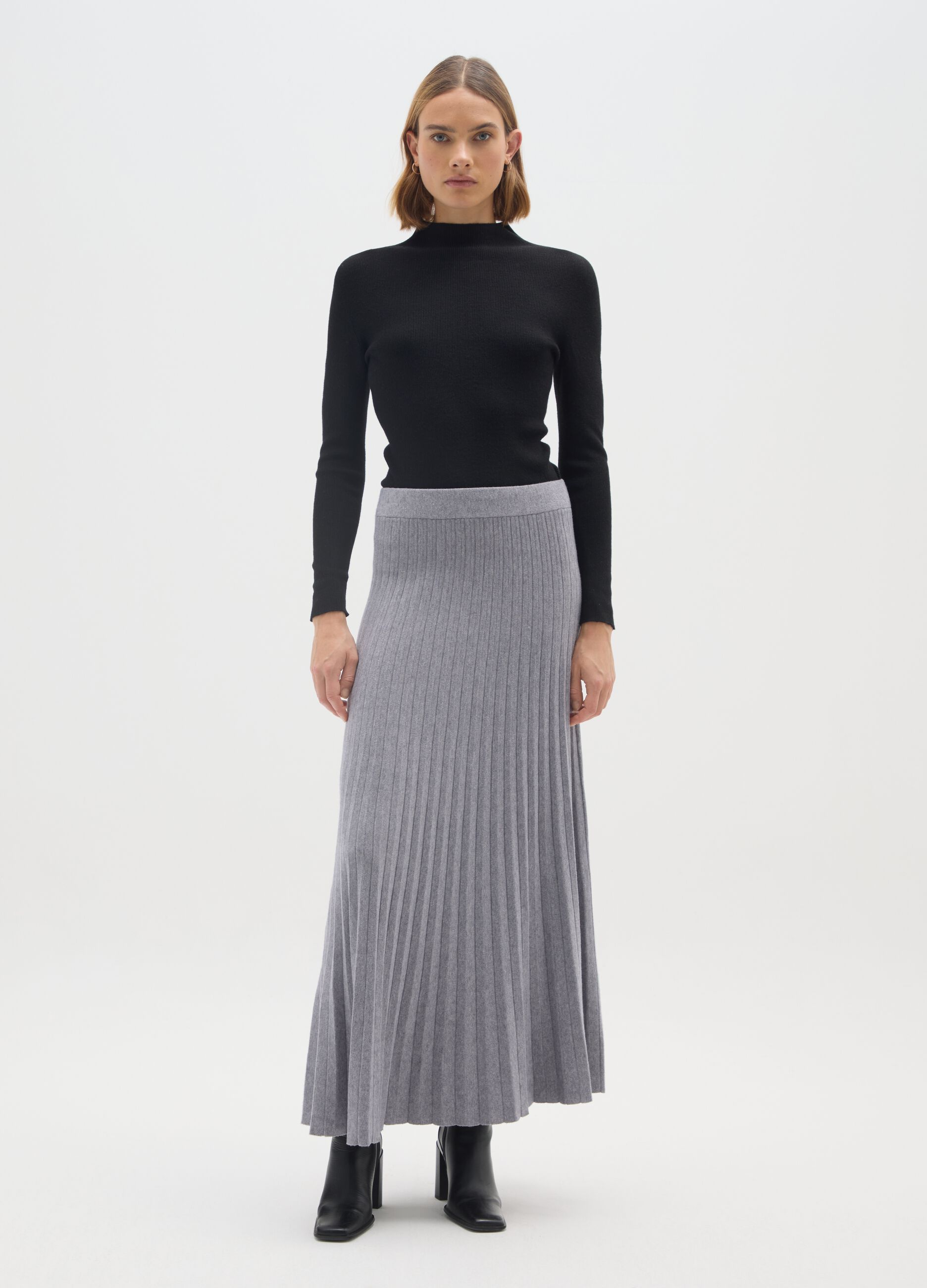 Grey Pleated Long Skirt