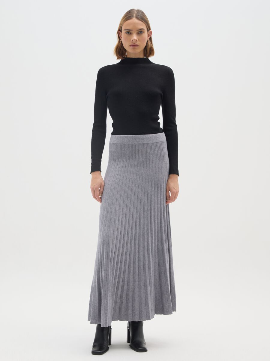 Grey Pleated Long Skirt_0