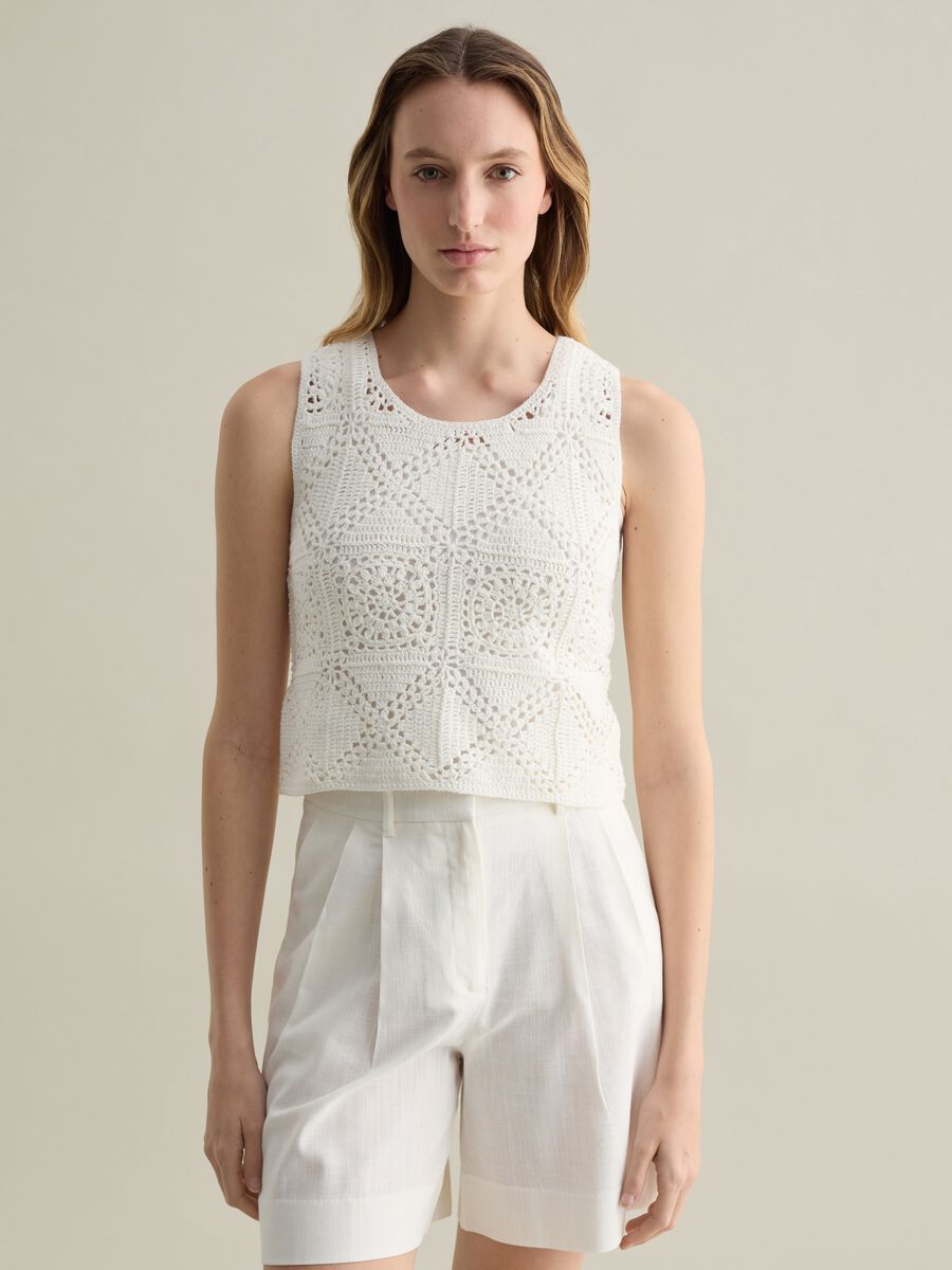 White crochet knit tank top_0