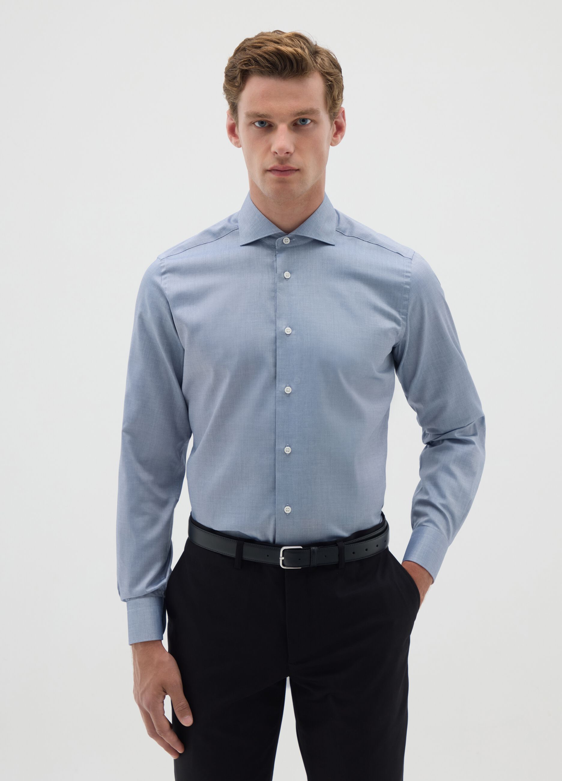 Men's pure cotton light blue slim fit shirt