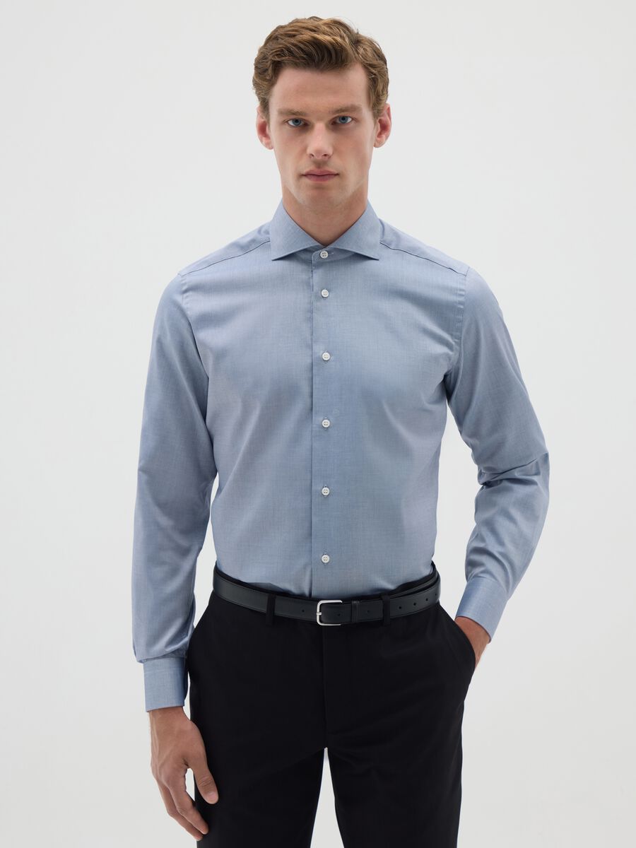 Men's pure cotton light blue slim fit shirt_0