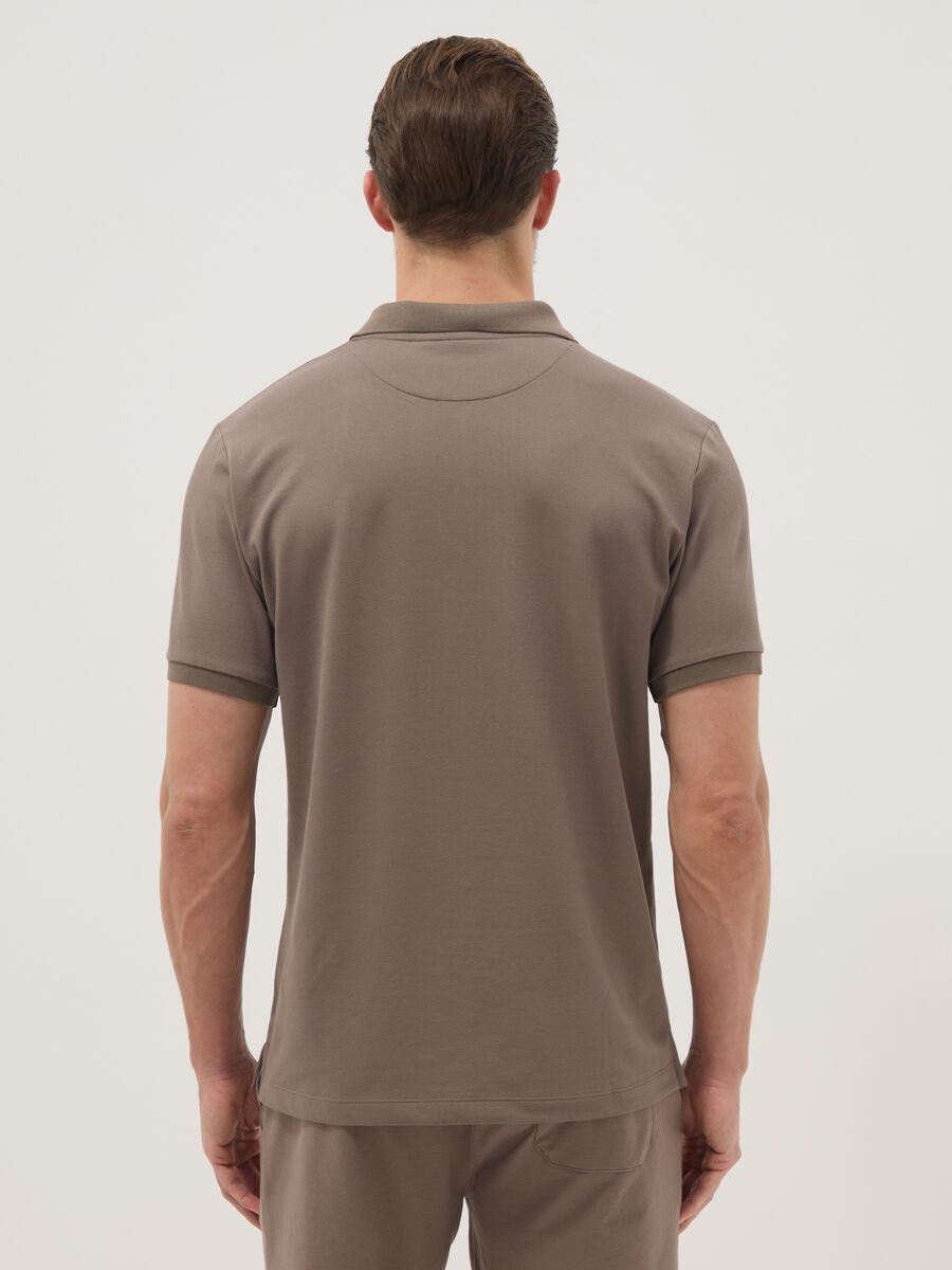 Brown stretch cotton blend polo shirt regular fit_3