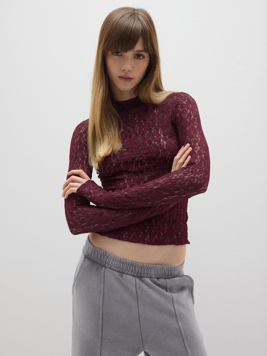 T-shirt rossa slim fit in pizzo_0