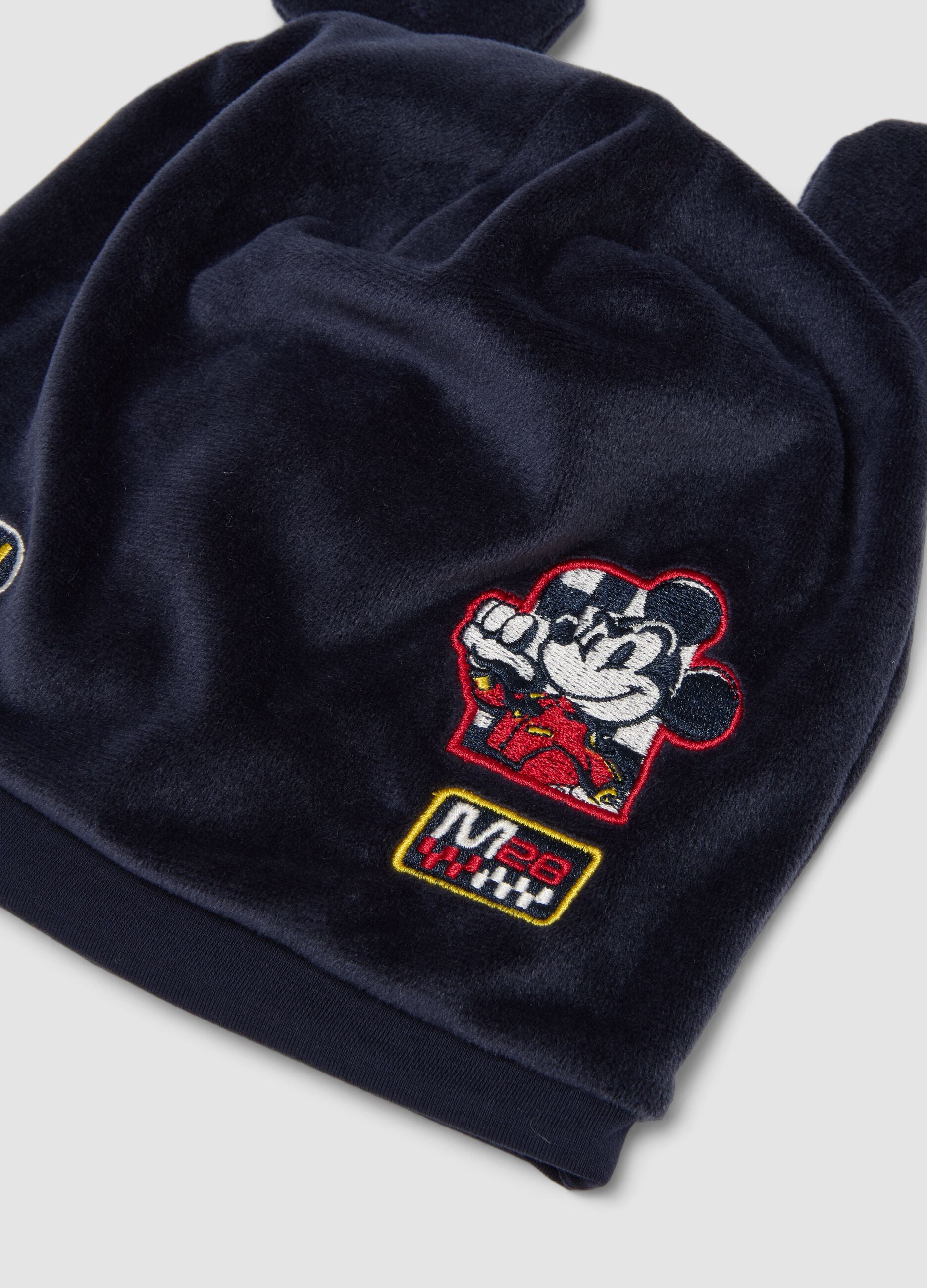 Blue organic cotton hat with appliqu&eacute; ears and Mickey prints