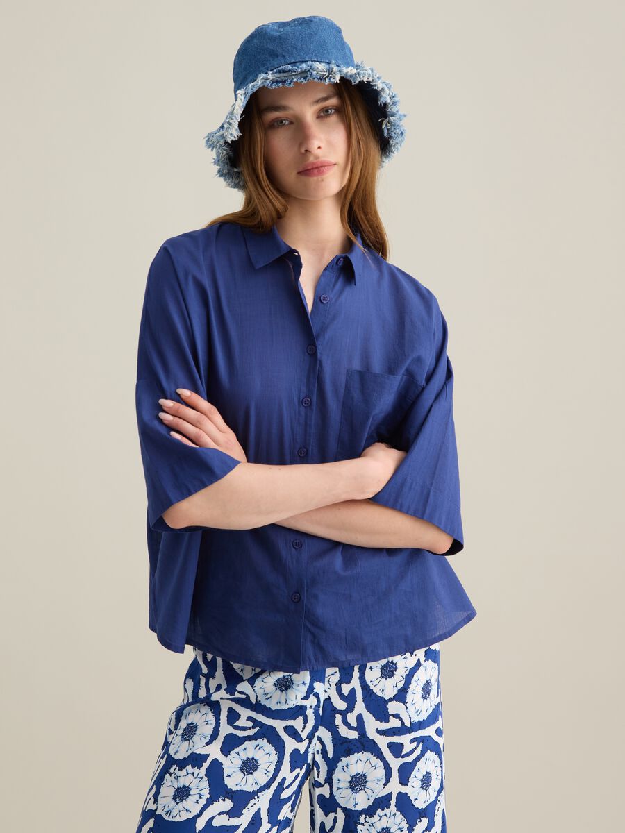 Oversized blue pure cotton women's shirt_0