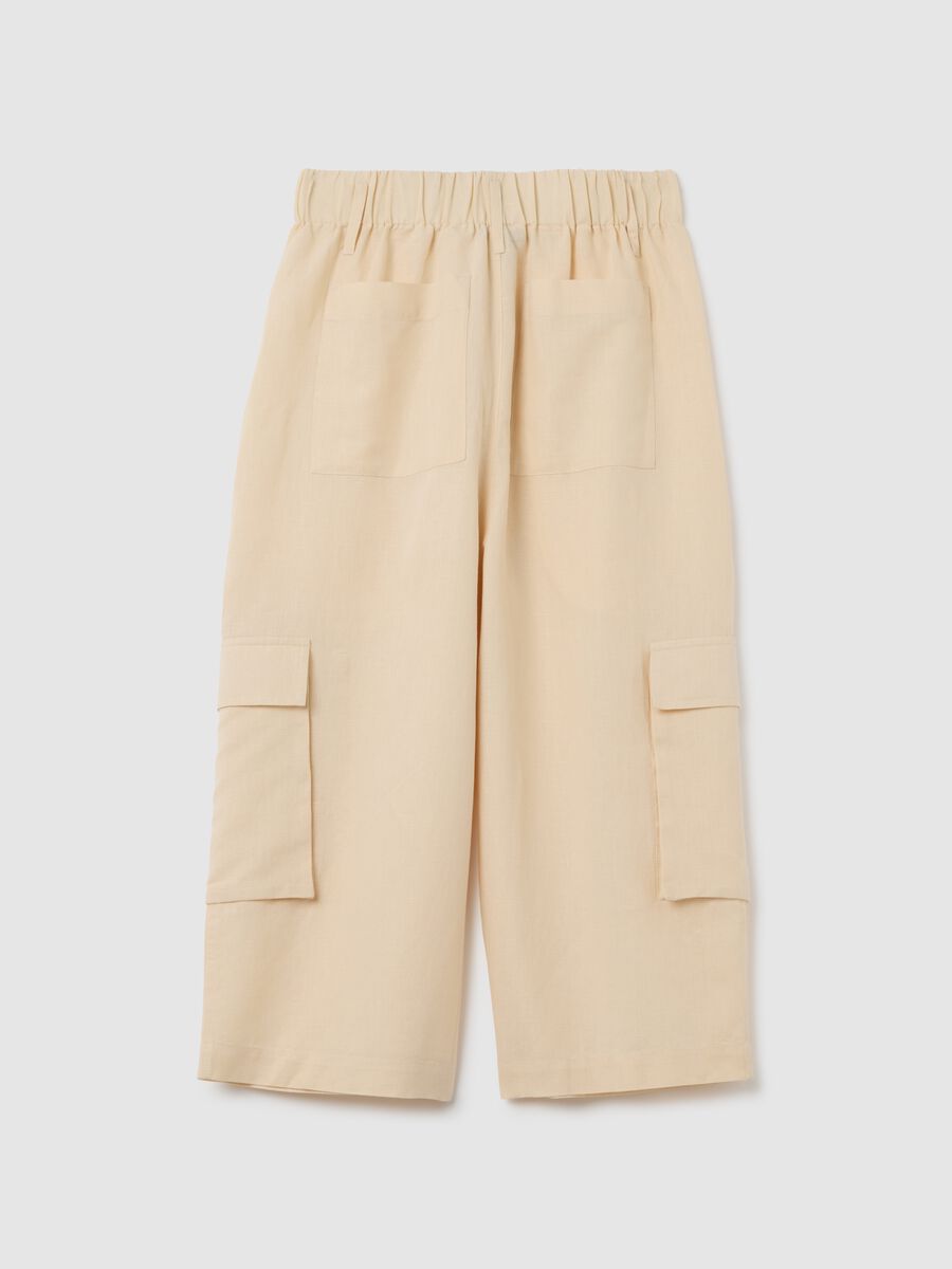 Girl's beige cotton and linen regular fit trousers_1