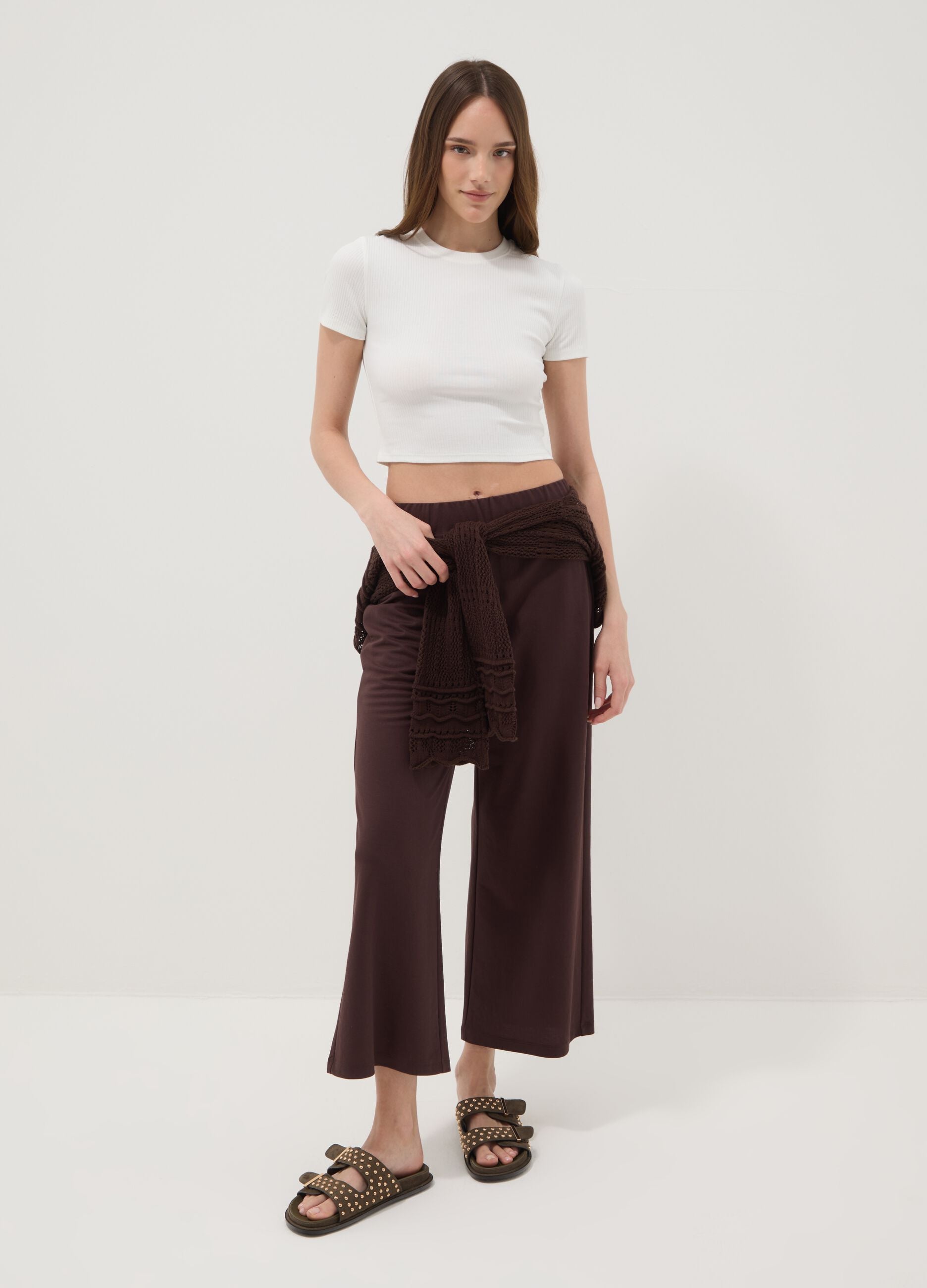 White ribbed fitted T-shirt in stretch cotton