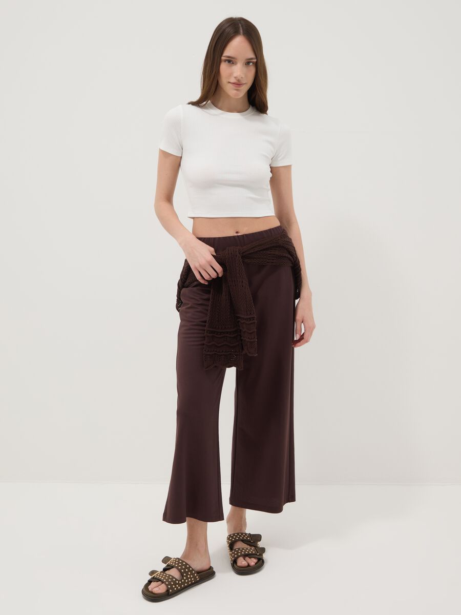 White ribbed fitted T-shirt in stretch cotton_1