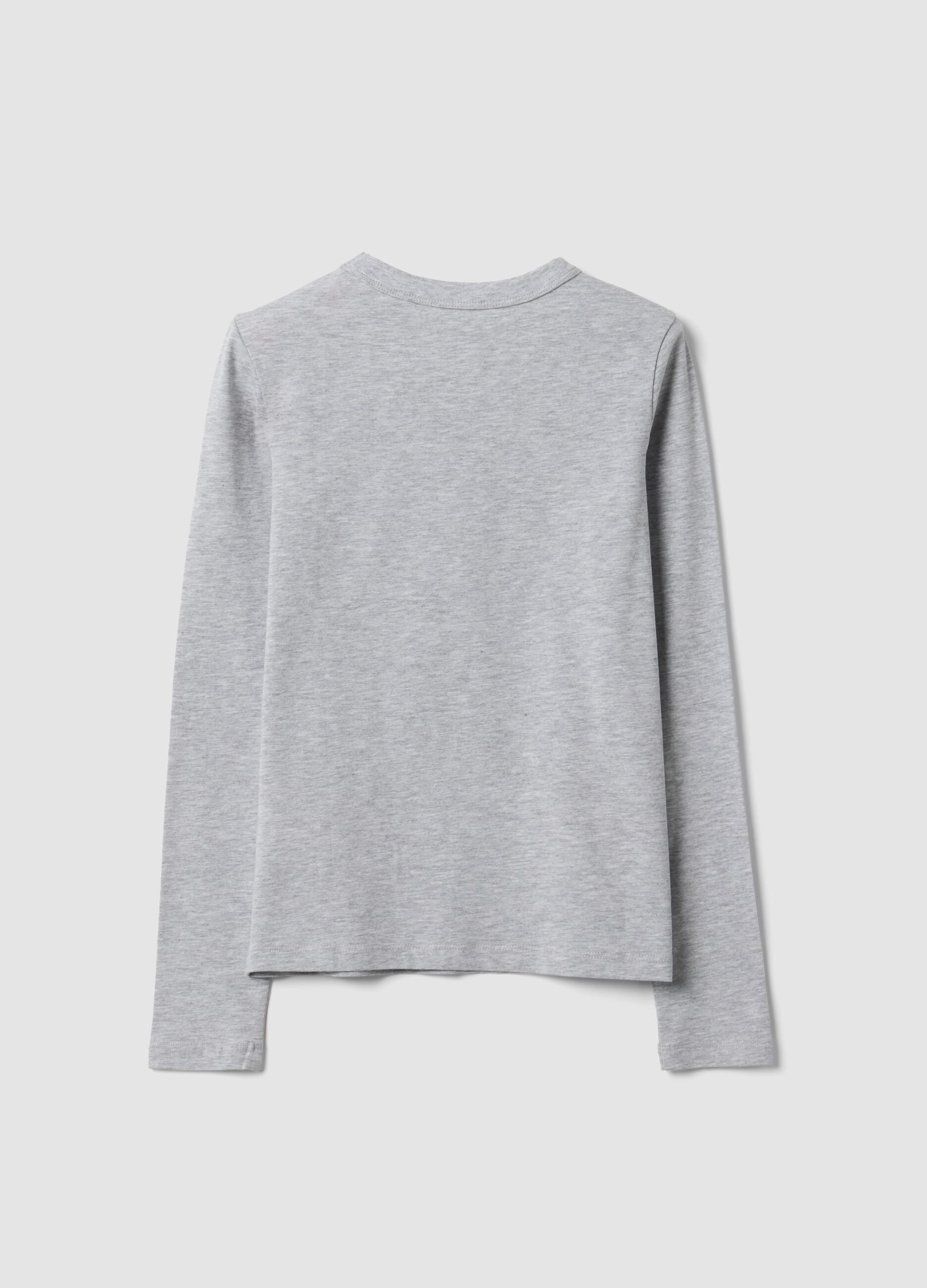 Grey organic cotton and stretch viscose T-shirt with ribbed neckline for girls