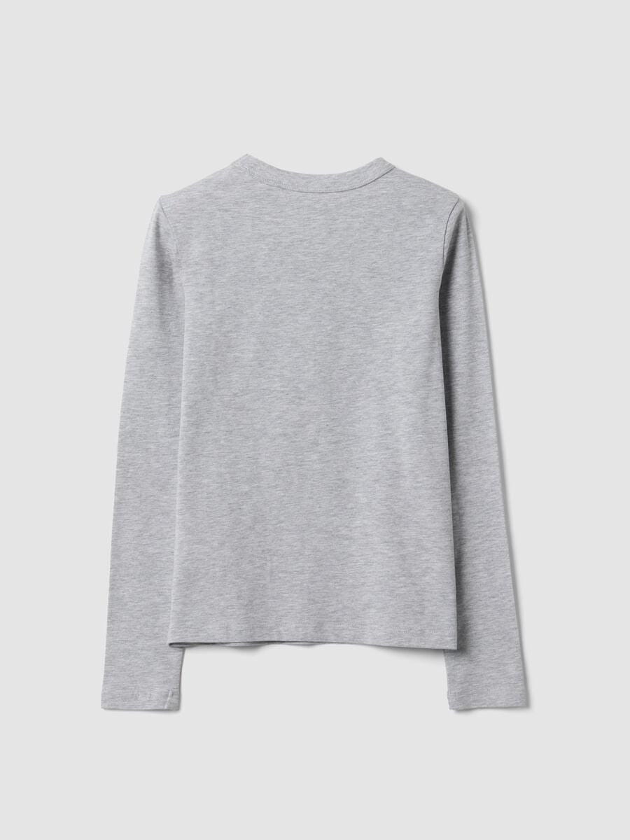 T-shirt grigia in cotone organico e viscosa elasticizzato con collo a costine per ragazza_5