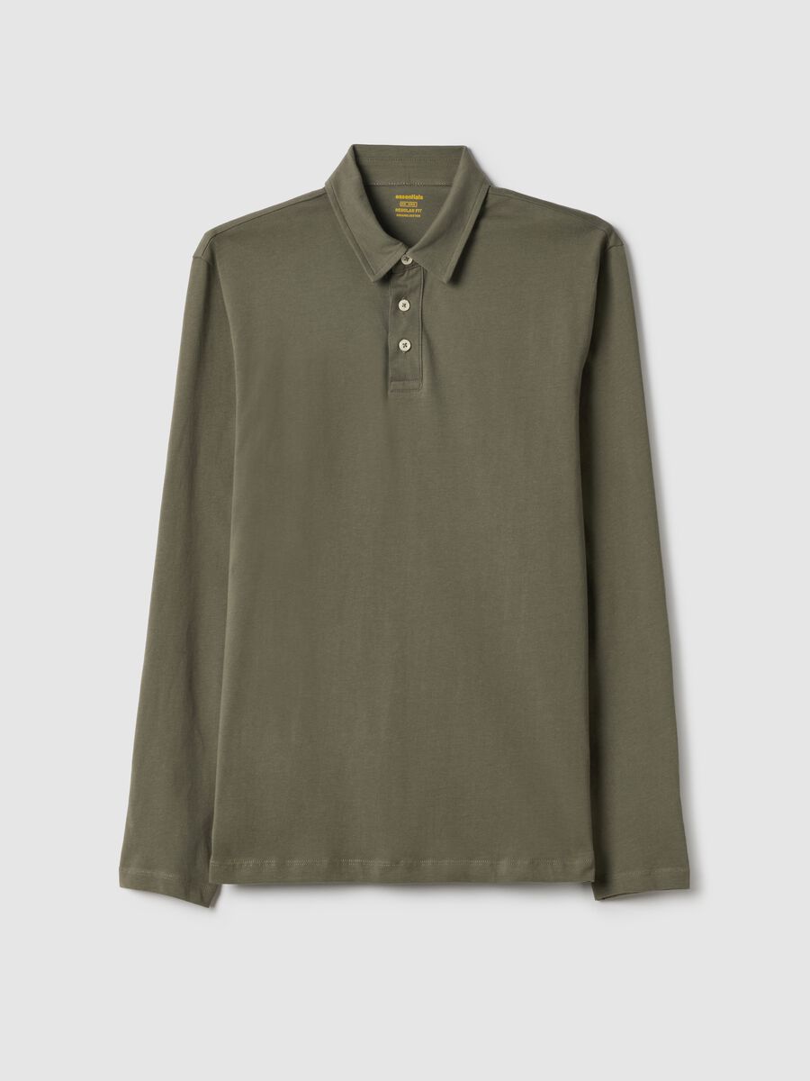 Long-sleeve green cotton polo shirt regular fit_4