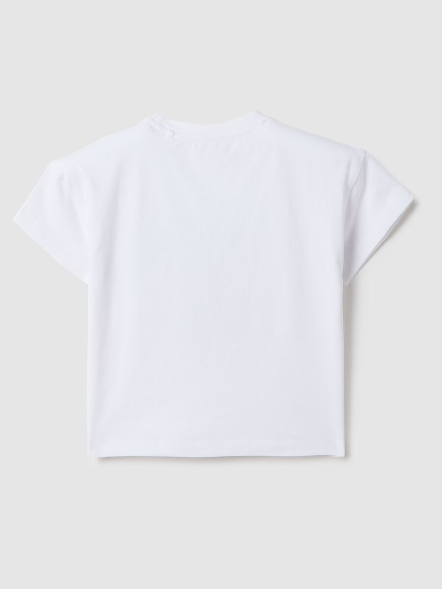 White stretch cotton girl's T-shirt, regular fit with print_1