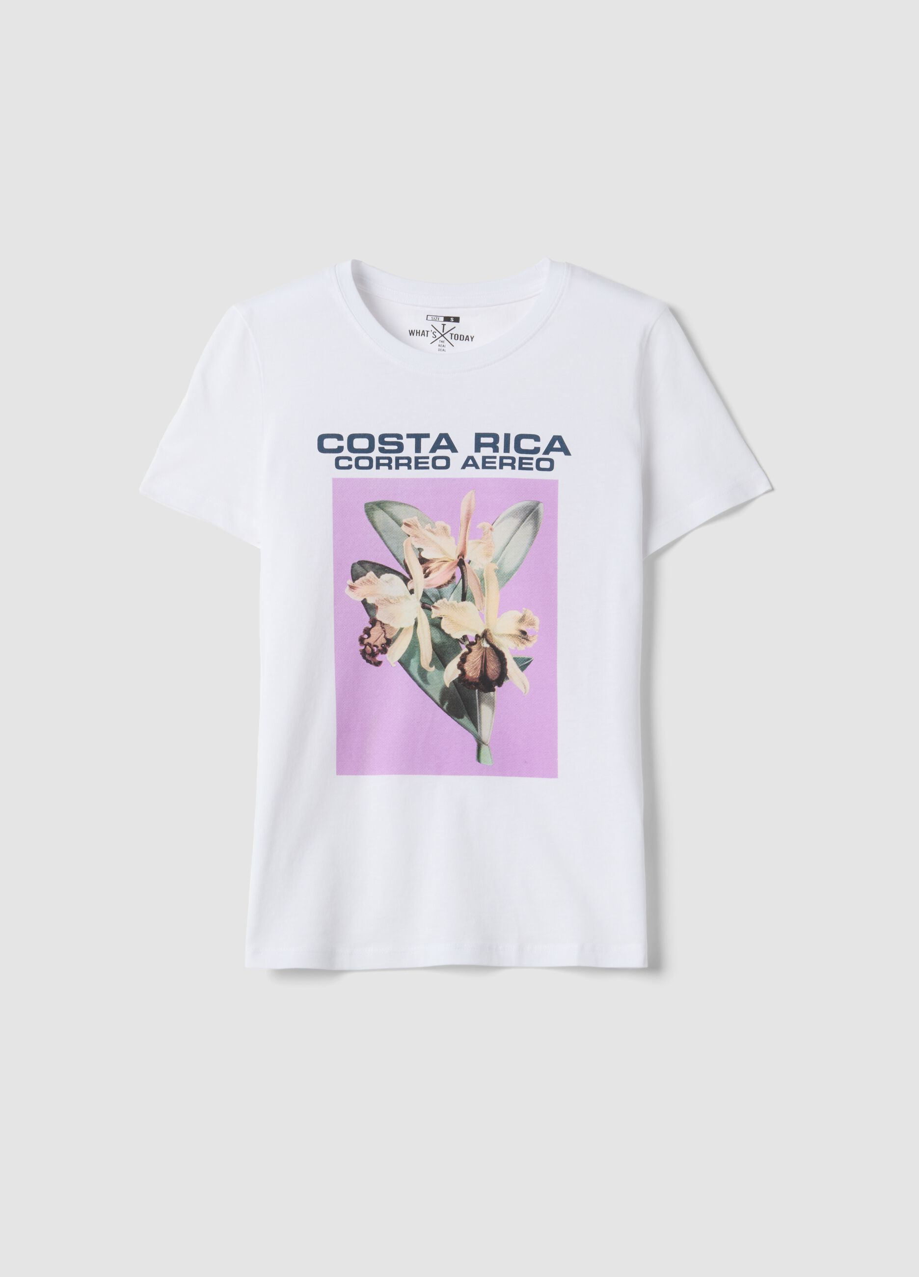 White pure cotton T-shirt with front print