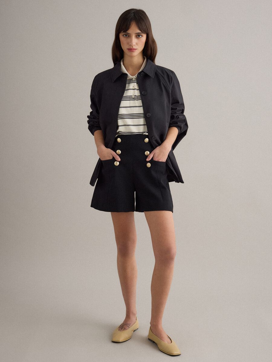 Black oversized cotton blend jacket with hidden closure_3