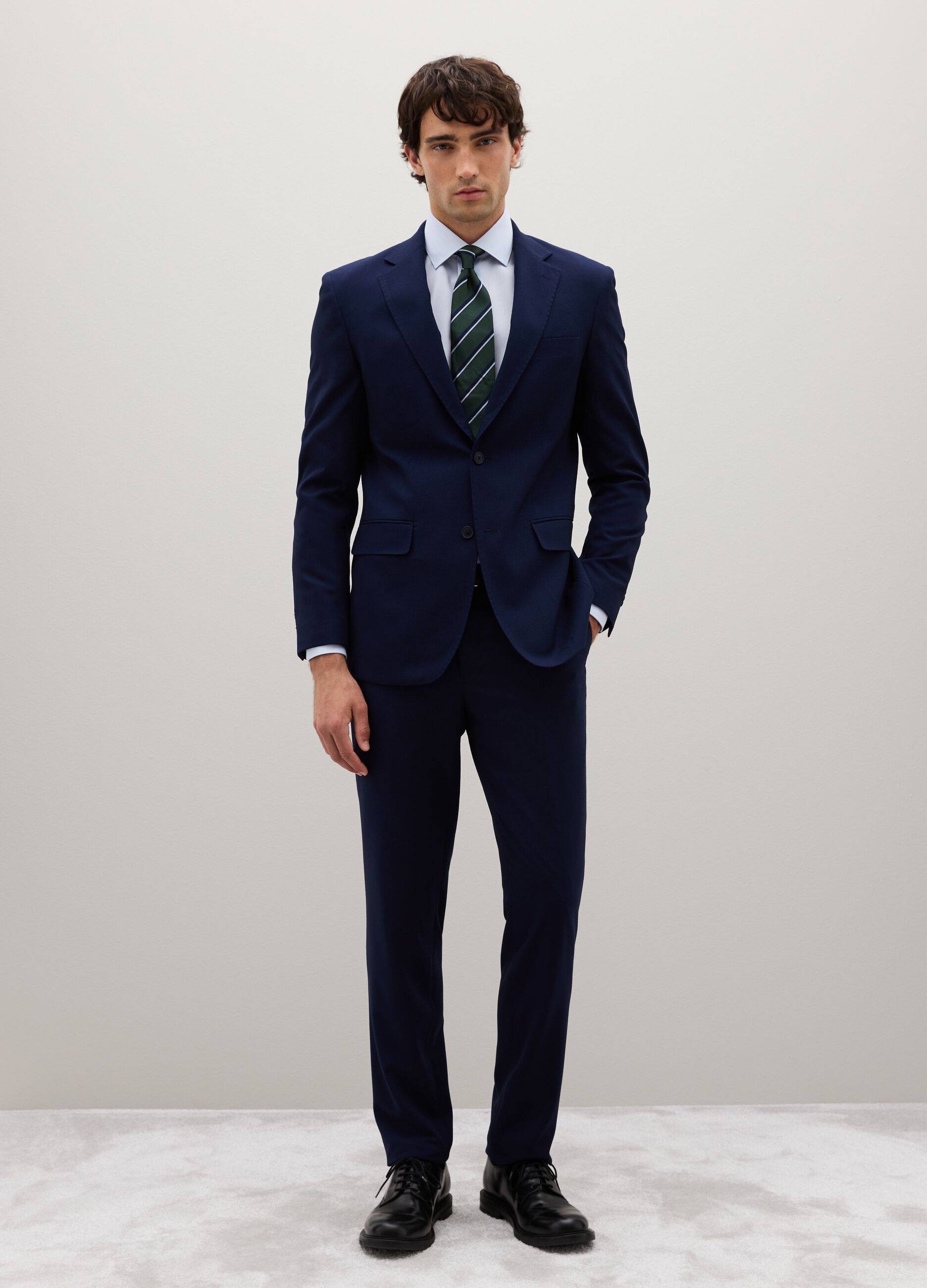 Slim fit blue stretch fabric blazer