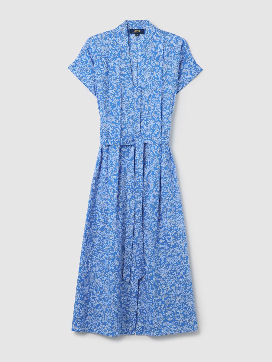 Long cotton dress with blue floral pattern_4
