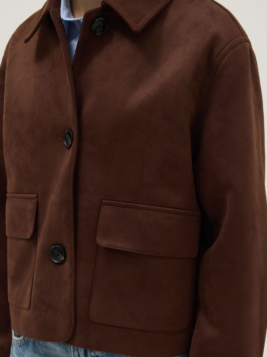 Brown regular fit jacket with buttons and pockets_3