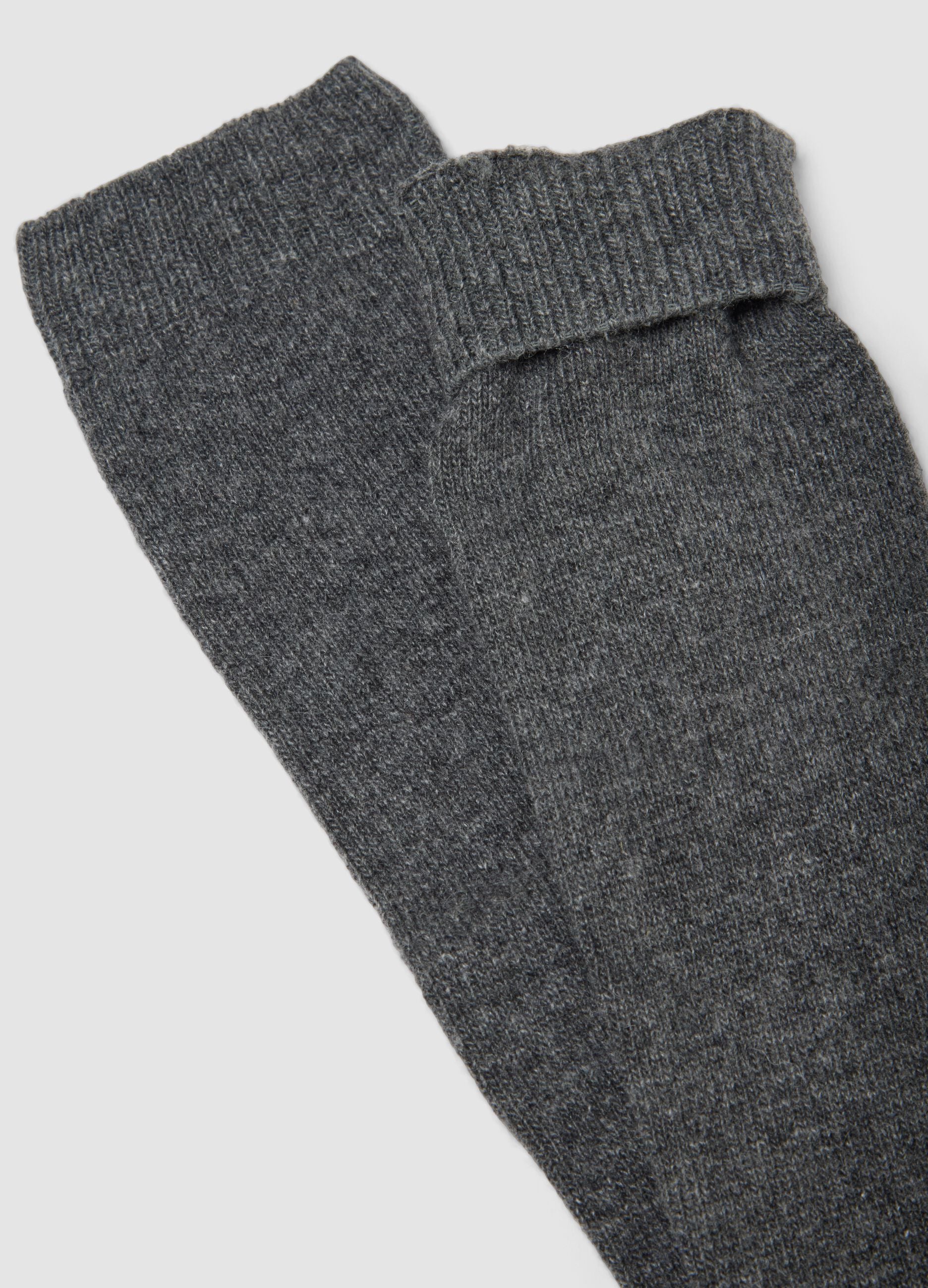 Grey melange long socks in wool, viscose and stretch cashmere