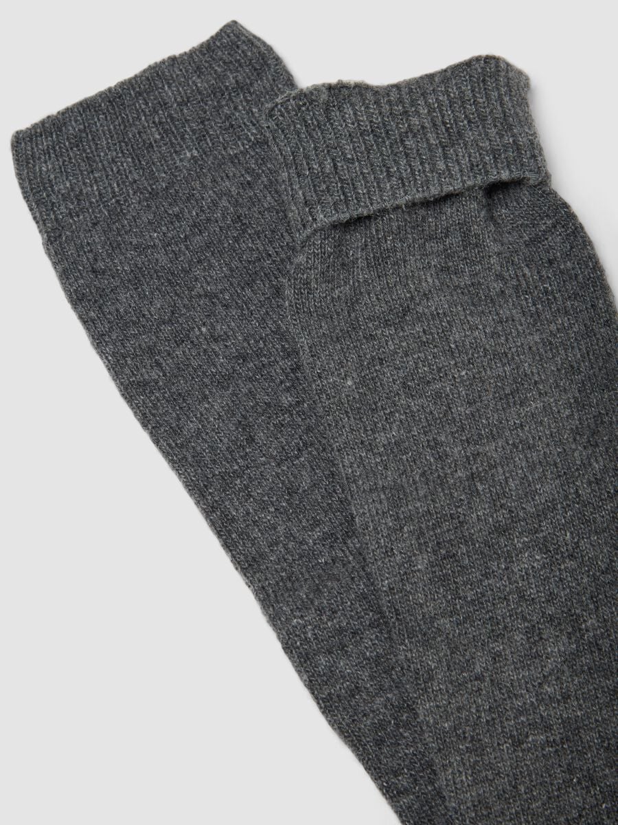 Calze lunghe grigie melange in lana, viscosa e cashmere elasticizzato_1