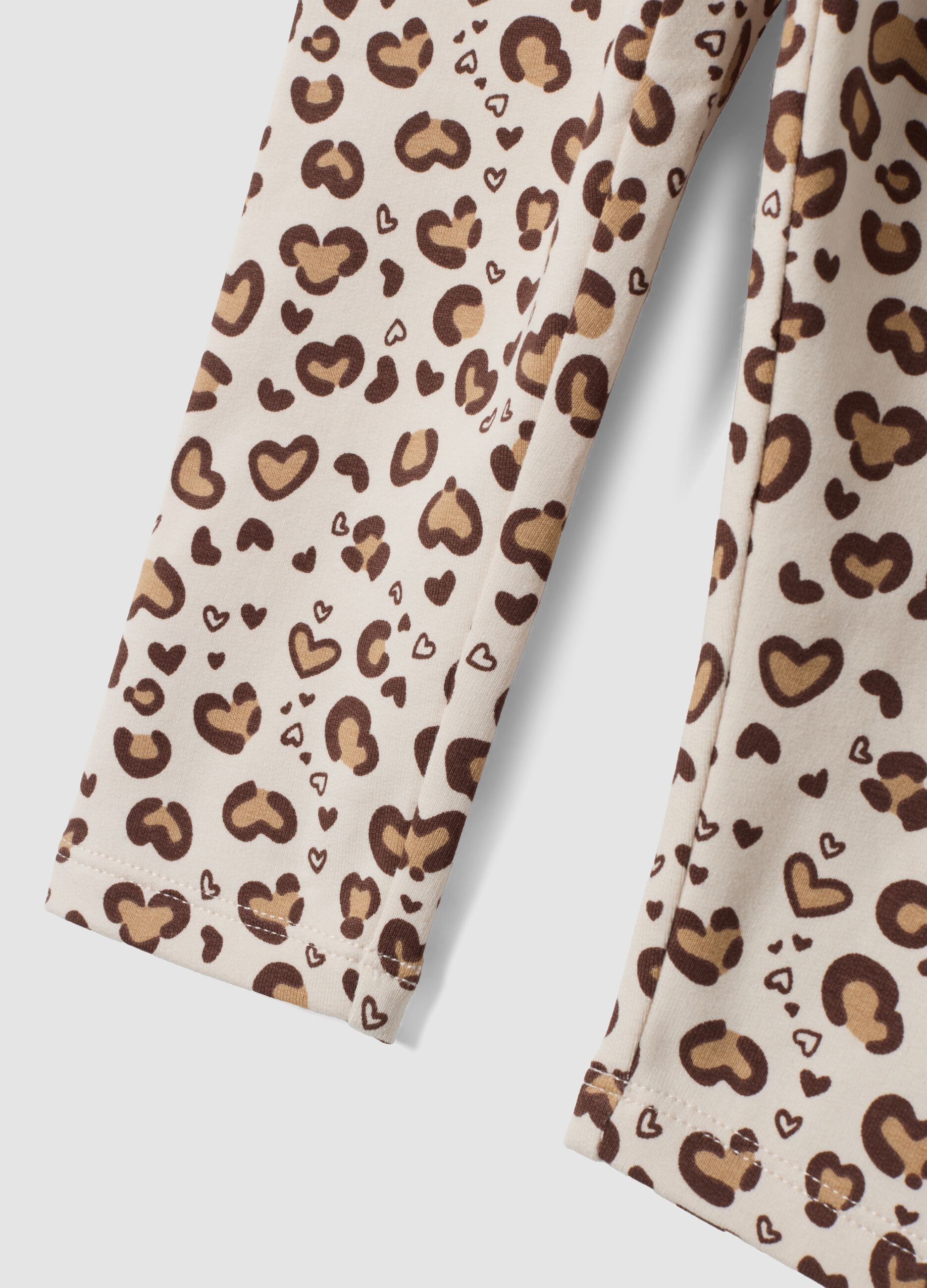 Beige stretch cotton leggings with animal print