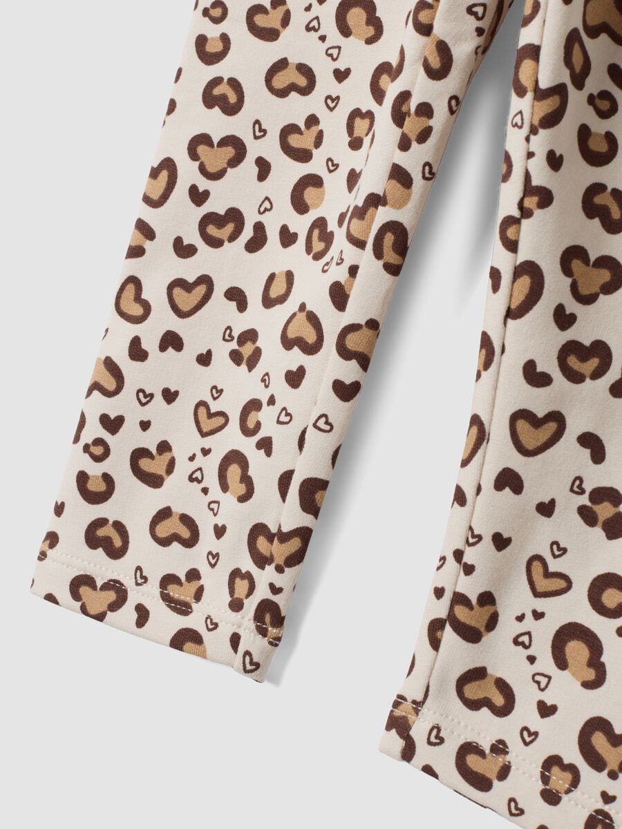 Leggings beige in cotone elasticizzato con stampa animalier_3