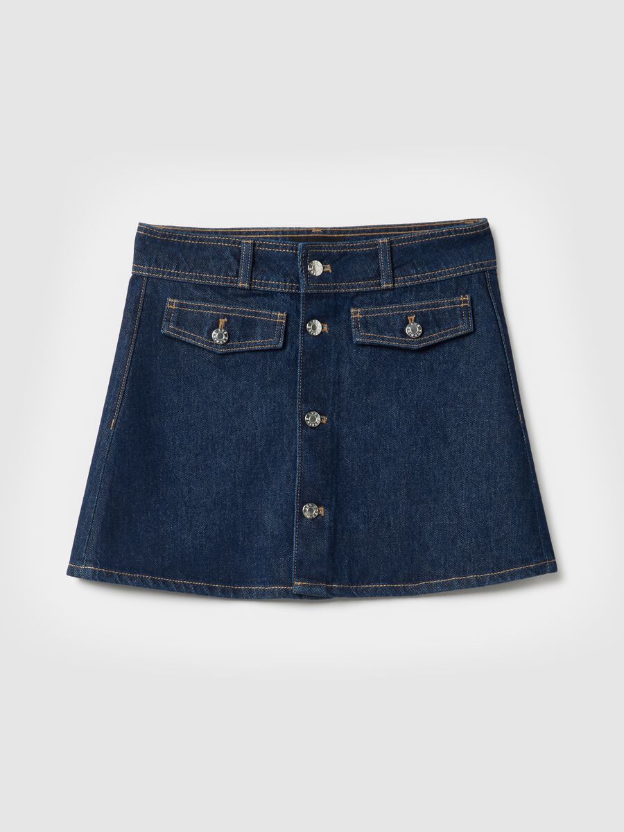 High-waisted blue denim pure cotton regular fit miniskirt_4