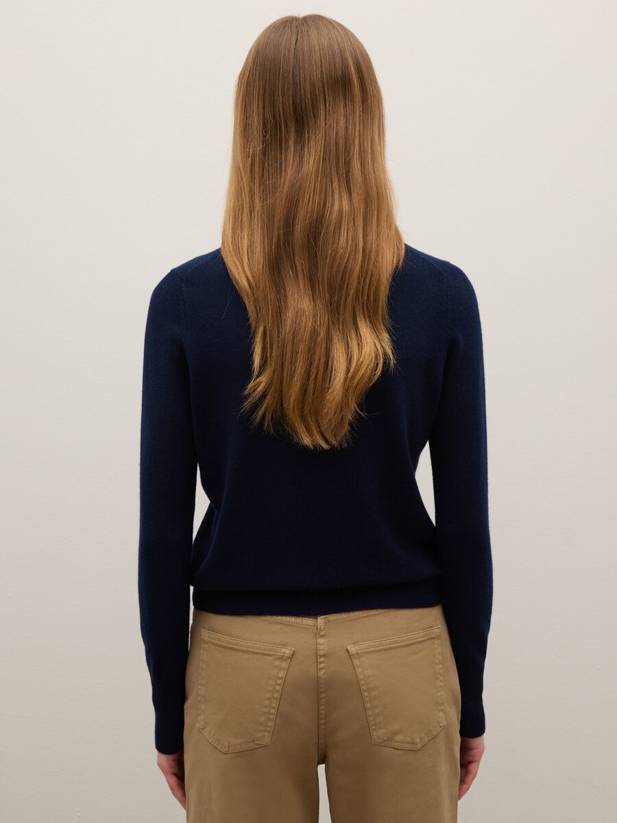 Regular Fit Blue Crew Neck Pure Cashmere Sweater_3